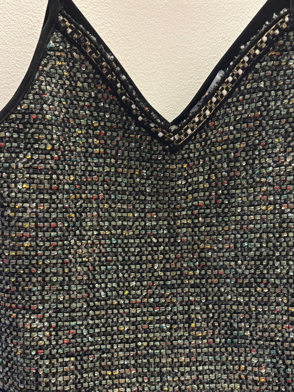 Zara BLK Multicolored Metallic-Cropped Cami/Metallic Bouclé with Fringe Hem